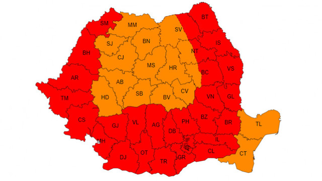 Cod roșu de caniculă în România, valabil pentru mai mult de jumătate din țară
