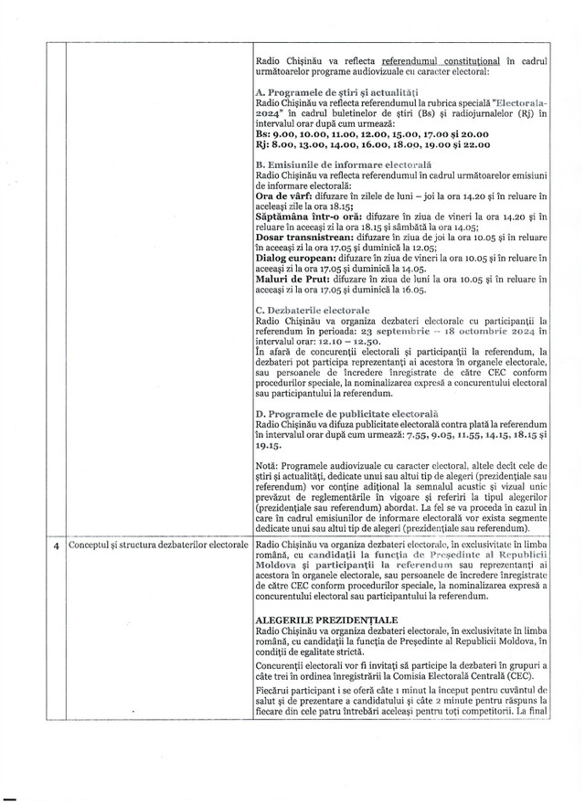 Declarația privind politica editorială pentru reflectarea alegerilor prezidențiale și referendumului republican constituțional din 20 octombrie 2024 