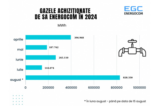 De la începutul anului 2024, Energocom a cumpărat peste 170 mln metri cubi de gaze la prețul mediu ponderat de 355 de dolari
