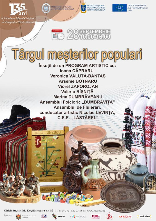 Zilele Europene ale Patrimoniului | La Chișinău va avea loc Târgul Meșterilor Populari, cu vernisarea expoziției de costume tradiționale „Acasă la origini” 