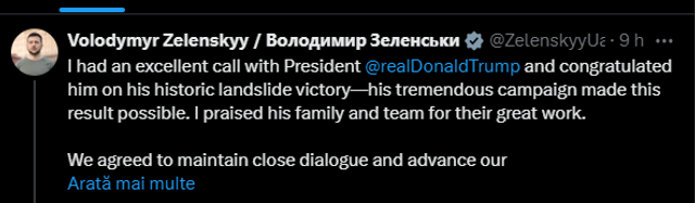 Volodimir Zelenski anunță că a avut o convorbire telefonică „excelentă” cu Donald Trump
