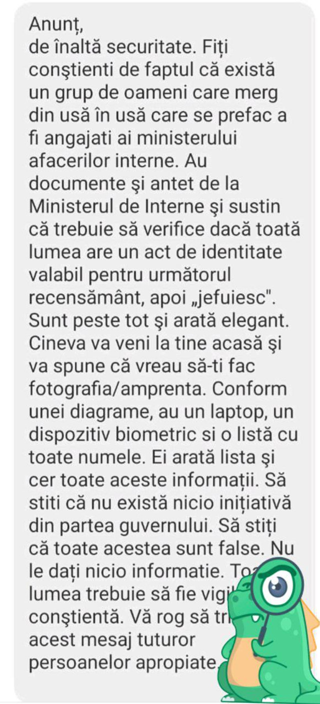 Poliția semnalează asupra unor mesaje false privind implicarea angajaților instituțiilor statului în colectarea datelor personale cu scop de jaf