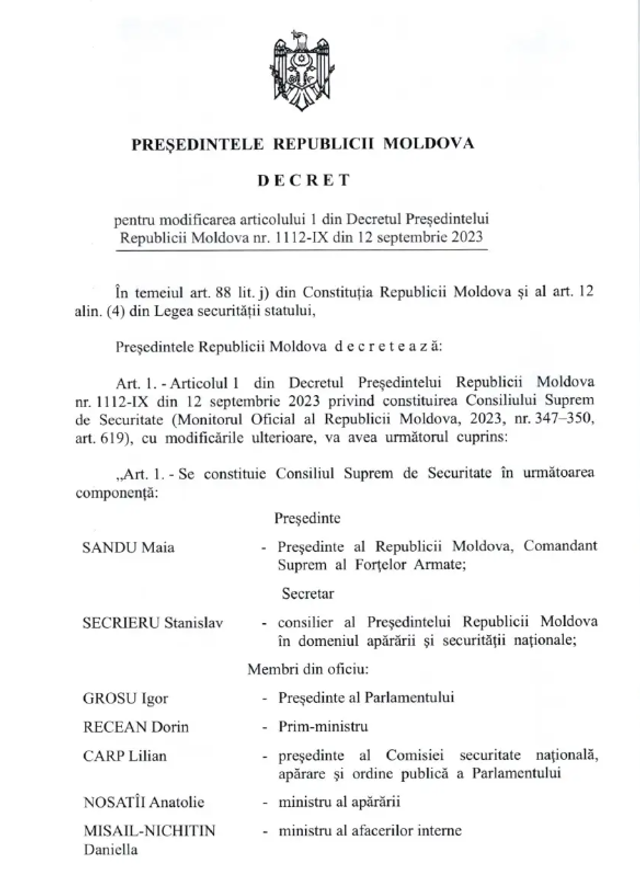 Trei miniștri, excluși din Consiliului Suprem de Securitate. Maia Sandu a semnat decretul privind noua componență