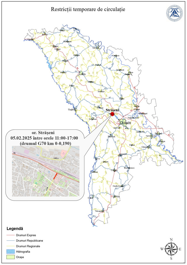 Restricții de circulație pe un sector de drum din orașul Strășeni, anunțate pentru mâine, 5 februarie