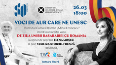 „Voci de aur care ne unesc” | ICR „Mihai Eminescu” organizează un recital de pian și voce de ziua Unirii Basarabiei cu România