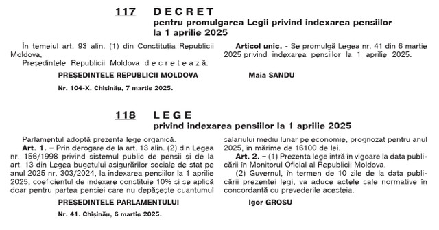 Din 1 aprilie, pensiile vor fi indexate cu 10%. Legea a fost publicată în Monitorul Oficial și a intrat în vigoare