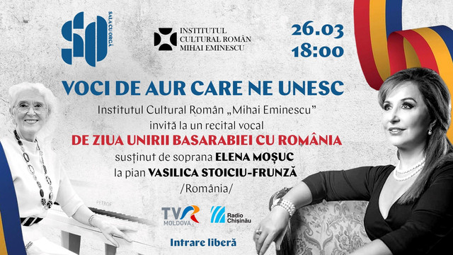„Voci de aur care ne unesc”: ICR „Mihai Eminescu” la Chișinău organizează un concert dedicat Zilei Unirii Basarabiei cu România, la Sala cu Orgă „Voci de aur care ne unesc”: ICR „Mihai Eminescu” la Chișinău organizează un concert dedicat Zilei Unirii Basarabiei cu România, la Sala cu Orgă