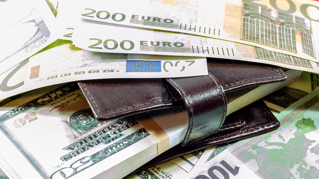 Euro scade ușor, iar dolarul crește cu 13 bani
