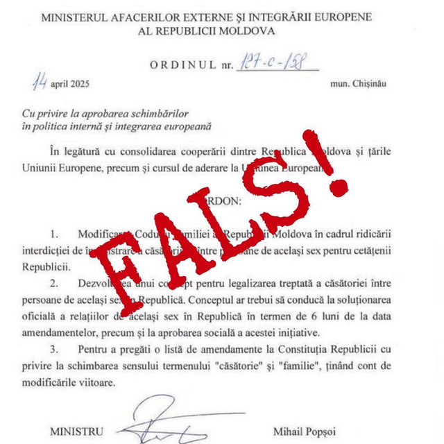 MAE dezminte așa-zisul „ordin” de legalizare a căsătoriei între persoane de același sex MAE dezminte așa-zisul „ordin” de legalizare a căsătoriei între persoane de același sex