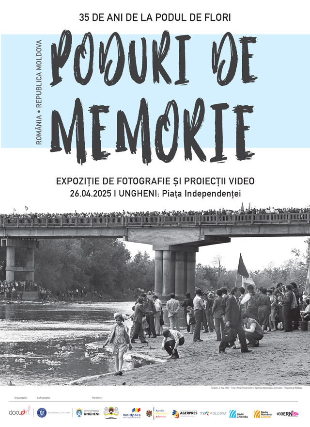 Expoziția „Poduri de Memorie – 35 de ani de la Podul de Flori” va debuta la Ungheni, odată cu demararea lucrărilor de construcție a podului peste Prut, și va continua la Iași, apoi la București