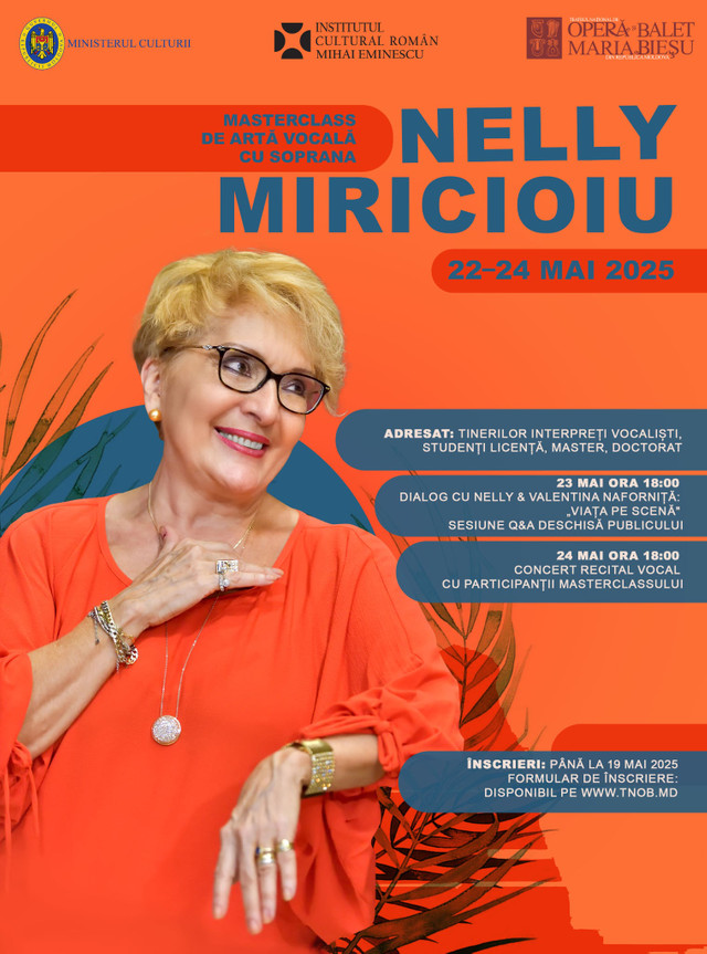 Masterclass de artă vocală cu soprano Nelly Miricioiu. Radio Chișinău este partener media al evenimentului organizat de Institutul Cultural Român „Mihai Eminescu” la Chișinău Masterclass de artă vocală cu soprano Nelly Miricioiu. Radio Chișinău este partener media al evenimentului organizat de Institutul Cultural Român „Mihai Eminescu” la Chișinău