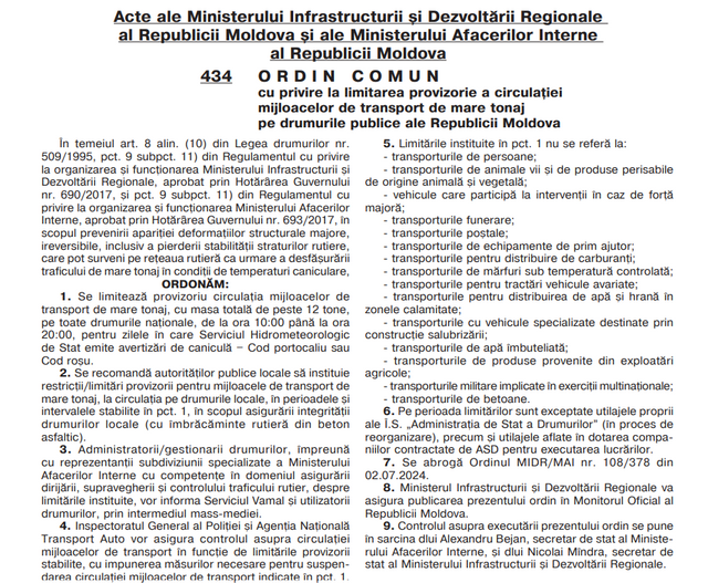 Circulația mijloacelor de transport de mare tonaj pe drumurile publice, restricționată în zilele caniculare Circulația mijloacelor de transport de mare tonaj pe drumurile publice, restricționată în zilele caniculare