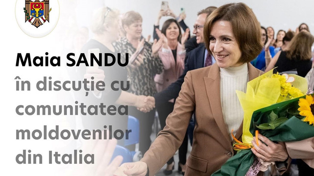 Maia Sandu invită diaspora din Italia la întâlniri directe în cinci orașe italiene
Maia Sandu invită diaspora din Italia la întâlniri directe în cinci orașe italiene