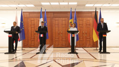 GALERIE FOTO | Emmanuel Macron, Donald Tusk și Friedrich Merz, la Chișinău, de Ziua Independenței Republicii Moldova 