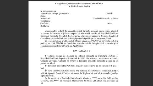 Activitatea Partidului Socialist, limitată pe un termen de 6 luni  Activitatea Partidului Socialist, limitată pe un termen de 6 luni