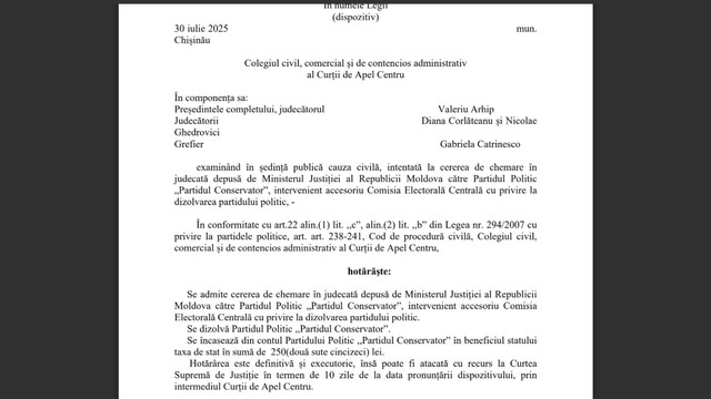 Partidul Conservator, dizolvat prin decizia Curții de Apel Centru Partidul Conservator, dizolvat prin decizia Curții de Apel Centru