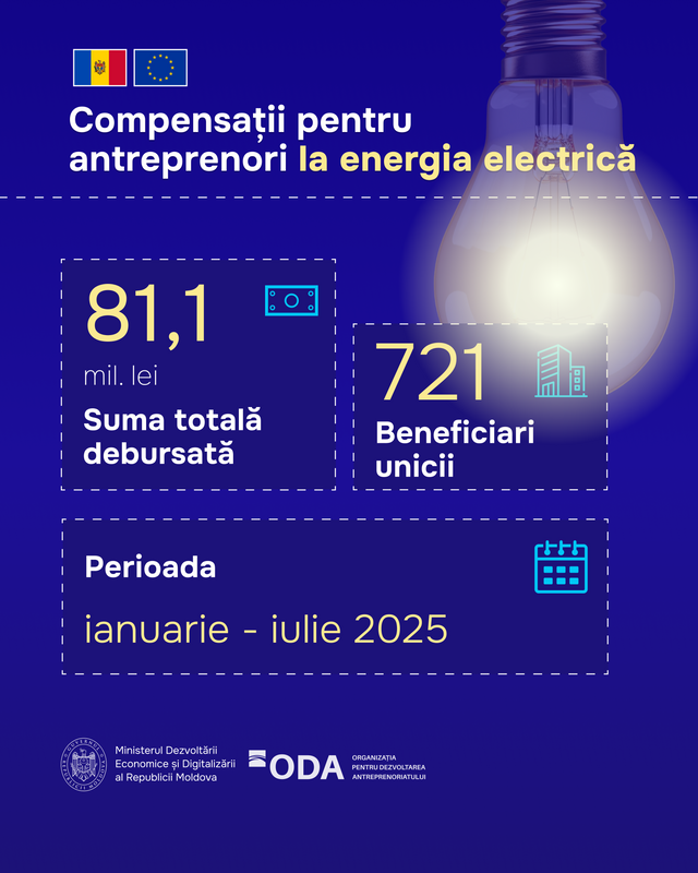Compensații de peste 81 de milioane de lei pentru electricitate, acordate antreprenorilor în primele șapte luni ale anului