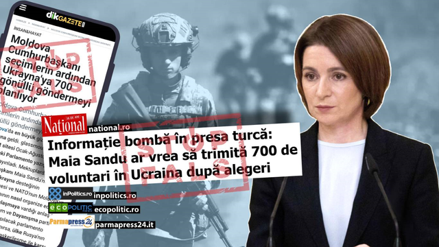 Autoritățile dezmint un nou fals, potrivit căruia Maia Sandu „ar urma să trimită peste 700 de voluntari în Ucraina”, dacă PAS câștigă la parlamentare Autoritățile dezmint un nou fals, potrivit căruia Maia Sandu „ar urma să trimită peste 700 de voluntari în Ucraina”, dacă PAS câștigă la parlamentare