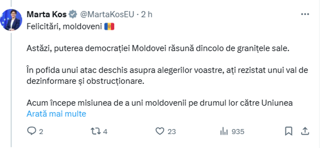 „Republica Moldova, ai reușit din nou. Nicio încercare de a semăna frică sau dezbinare nu a putut să-ți zdruncine hotărârea”. Mesaje de felicitare venite de la cei mai înalți demnitari ai UE