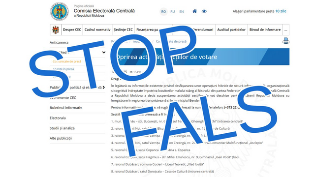 ELECTORALA 2025 | Un nou fals circulă în spațiul public, potrivit căruia ar fi fost închise secțiile de votare din stânga Nistrului. CEC dezminte informația ELECTORALA 2025 | Un nou fals circulă în spațiul public, potrivit căruia ar fi fost închise secțiile de votare din stânga Nistrului. CEC dezminte informația