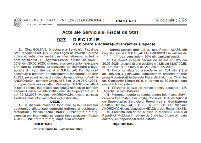 SFS a blocat fonduri care s-ar afla sub controlul indirect al lui Vladimir Andronachi 