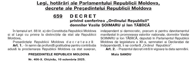 Doi semnatari ai Declarației de Independență au fost distinși cu „Ordinul Republicii”

