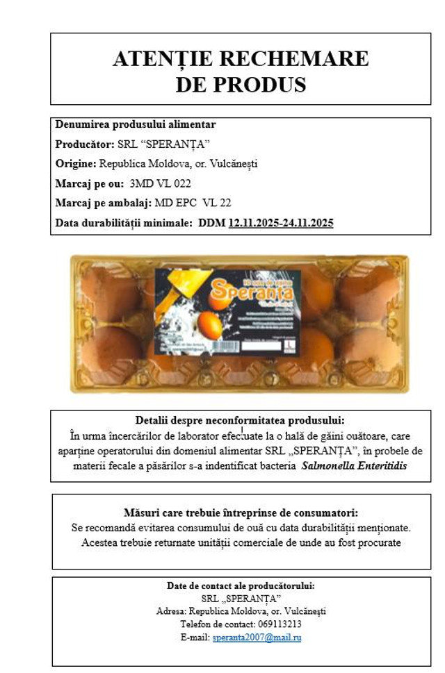 Un lot de ouă de găină este retras din comerț Un lot de ouă de găină este retras din comerț