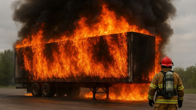 Intervenție de urgență la Bălți. Un tir a luat foc într-o zonă industrială

 