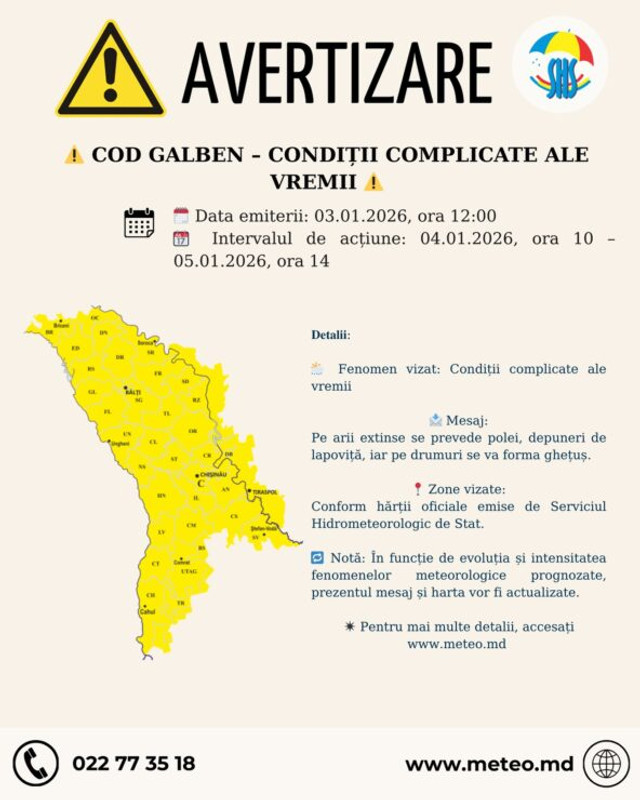Polei, lapoviță și ghețuș. Cod galben de vreme severă emis de meteorologi pentru următoarele zile