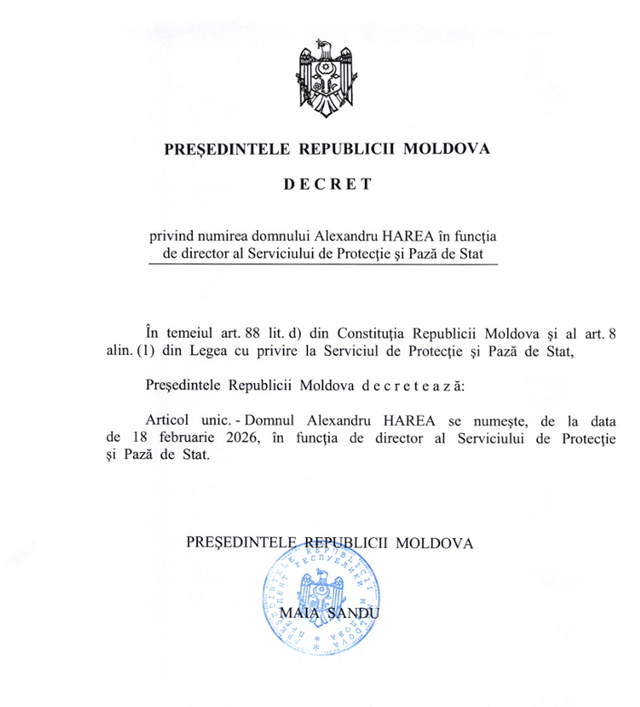 Serviciul de Protecție și Pază de Stat are un nou director. Maia Sandu a semnat decretul 