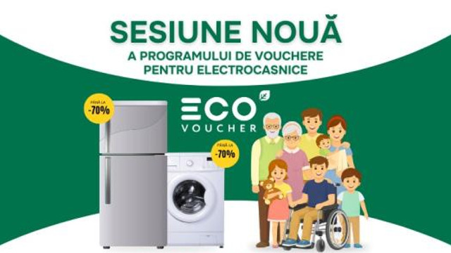 O nouă rundă a programului EcoVoucher: Circa 3000 de familii vor putea înlocui electrocasnicele vechi cu echipamente noi, eficiente energetic

