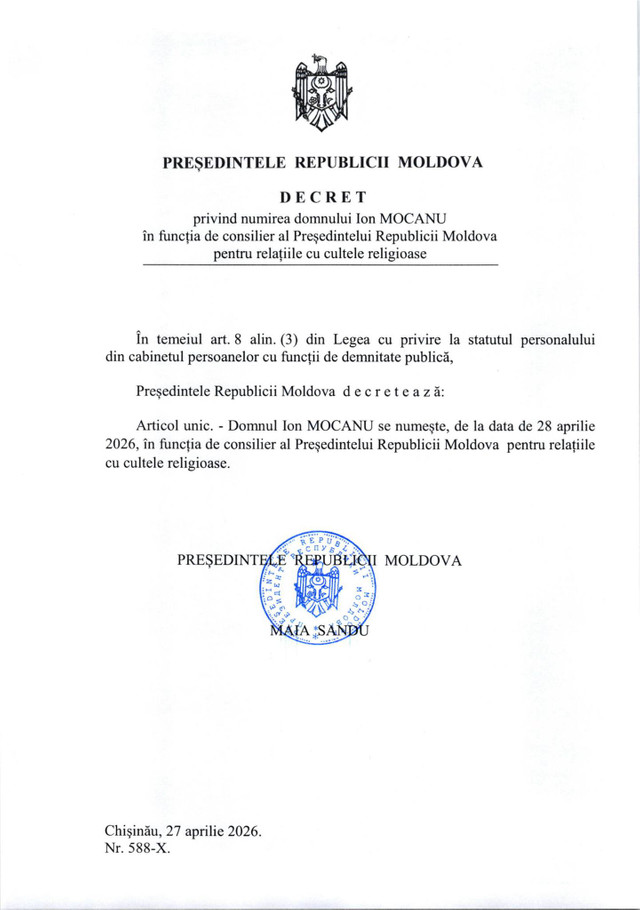 Președinta Maia Sandu are un nou consilier pentru relațiile cu cultele religioase