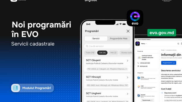 Noi servicii disponibile în aplicația EVO: programări online pentru servicii cadastrale