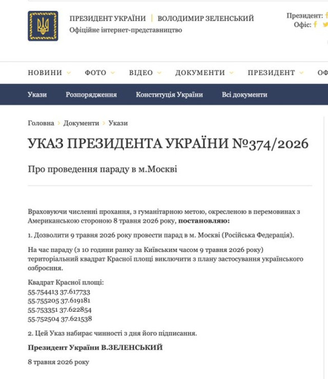 Umilința supremă: Zelenski a dat decret prin care „autorizează” parada lui Putin și a pus coordonatele GPS ale Pieței Roșii din Moscova
