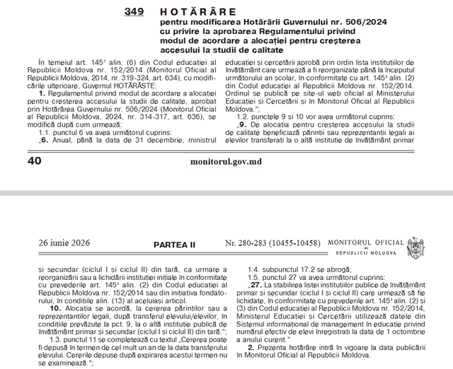  Elevii din școlile reorganizate vor beneficia de o alocație lunară de 1000 de lei